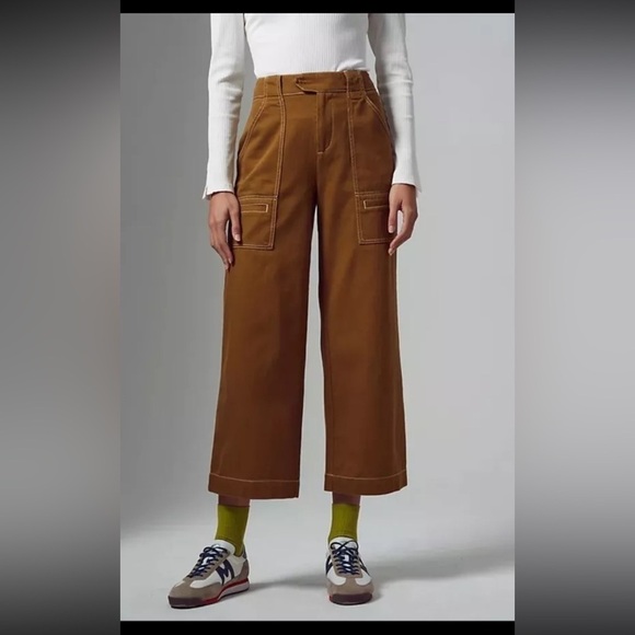 Anthropologie / Porter Wide Leg Cropped Pants / Spicy Mustard Brown / Size 10 - Picture 8 of 9